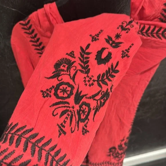 FREE PEOPLE Boho Embroidered Top Tunic or Mini Dress Hooded Swim Cover Up Red - Picture 10 of 15